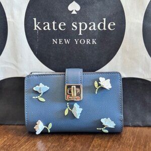 Kate Spade Phoebe Floral Applique Turnlock Medium Wallet Bluestone KK250